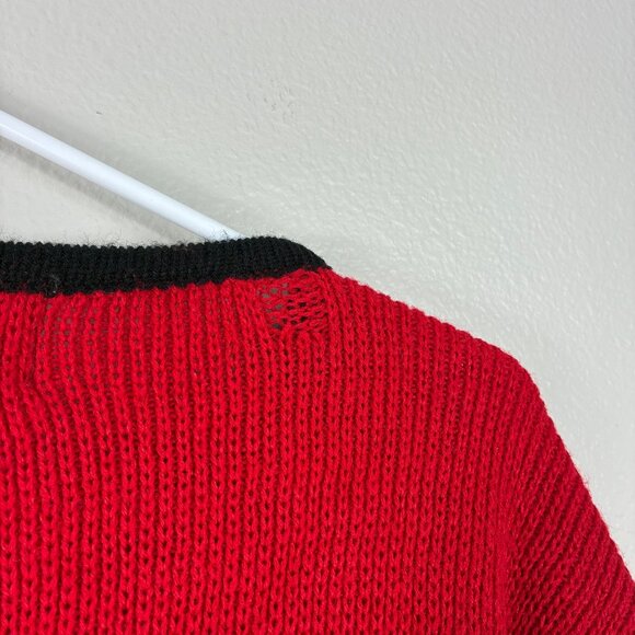 VTG 80s Tally-ho Red Black Knit Knot Button Sweater Size Medium Preppy - Picture 5 of 6